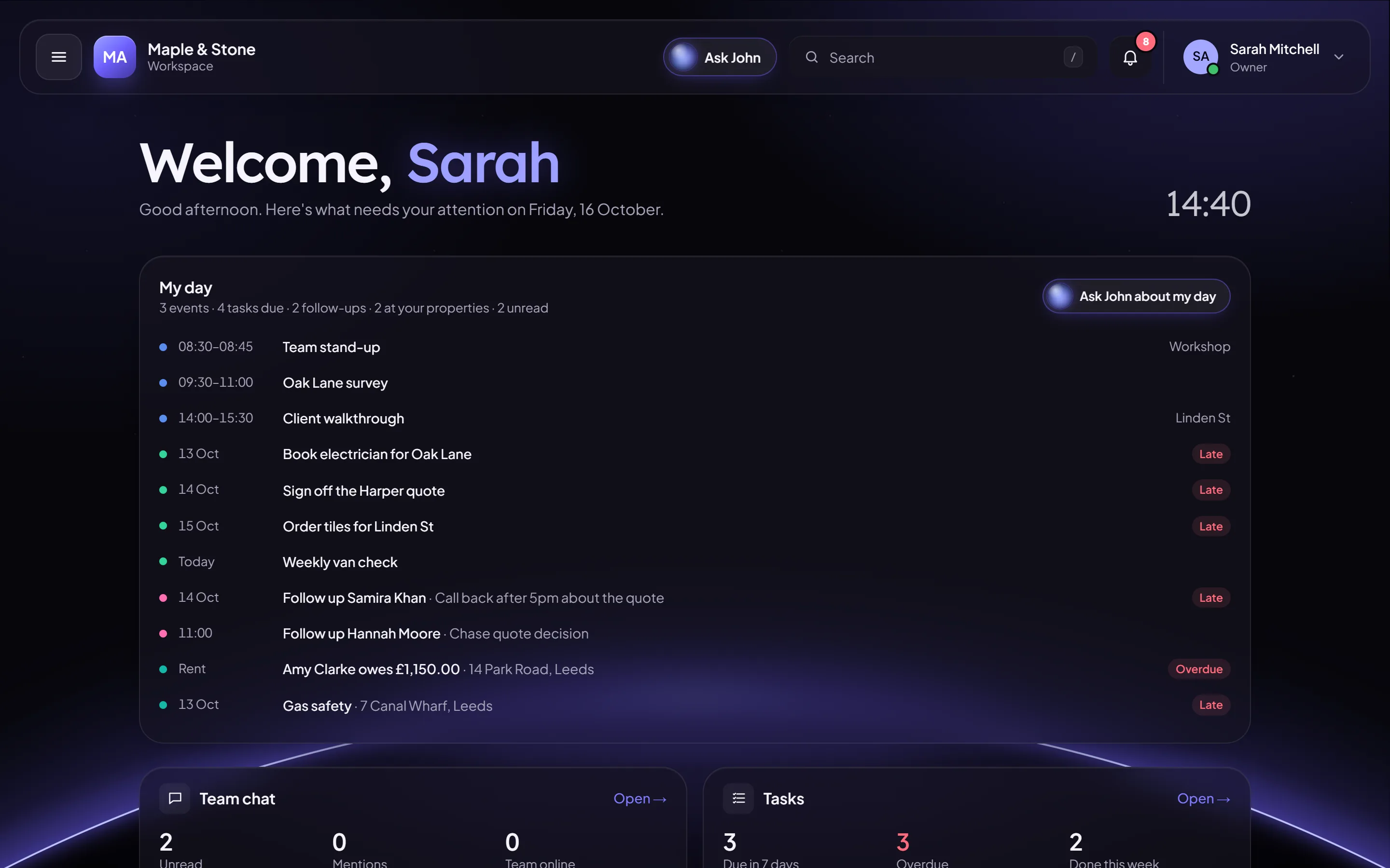 The home page in the Horizon theme