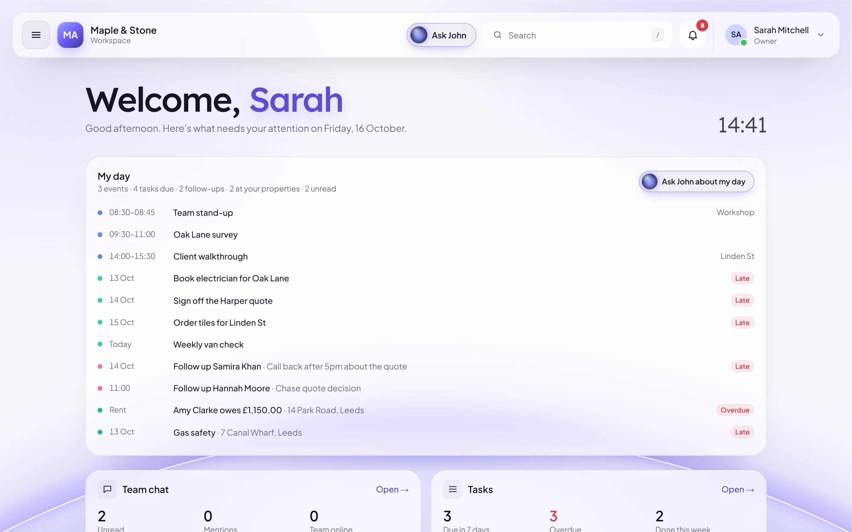 The home page in the Horizon Light theme