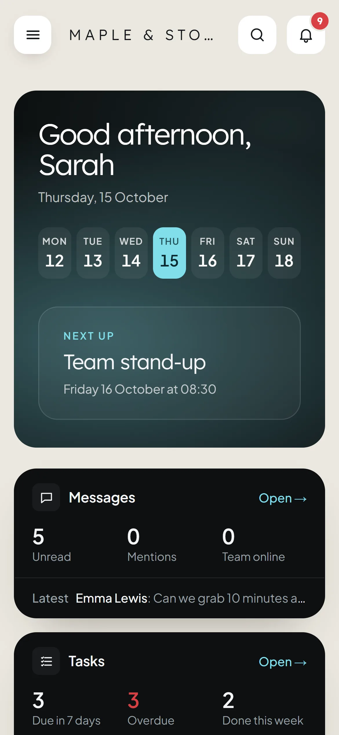 Home on a phone in the Innovate theme