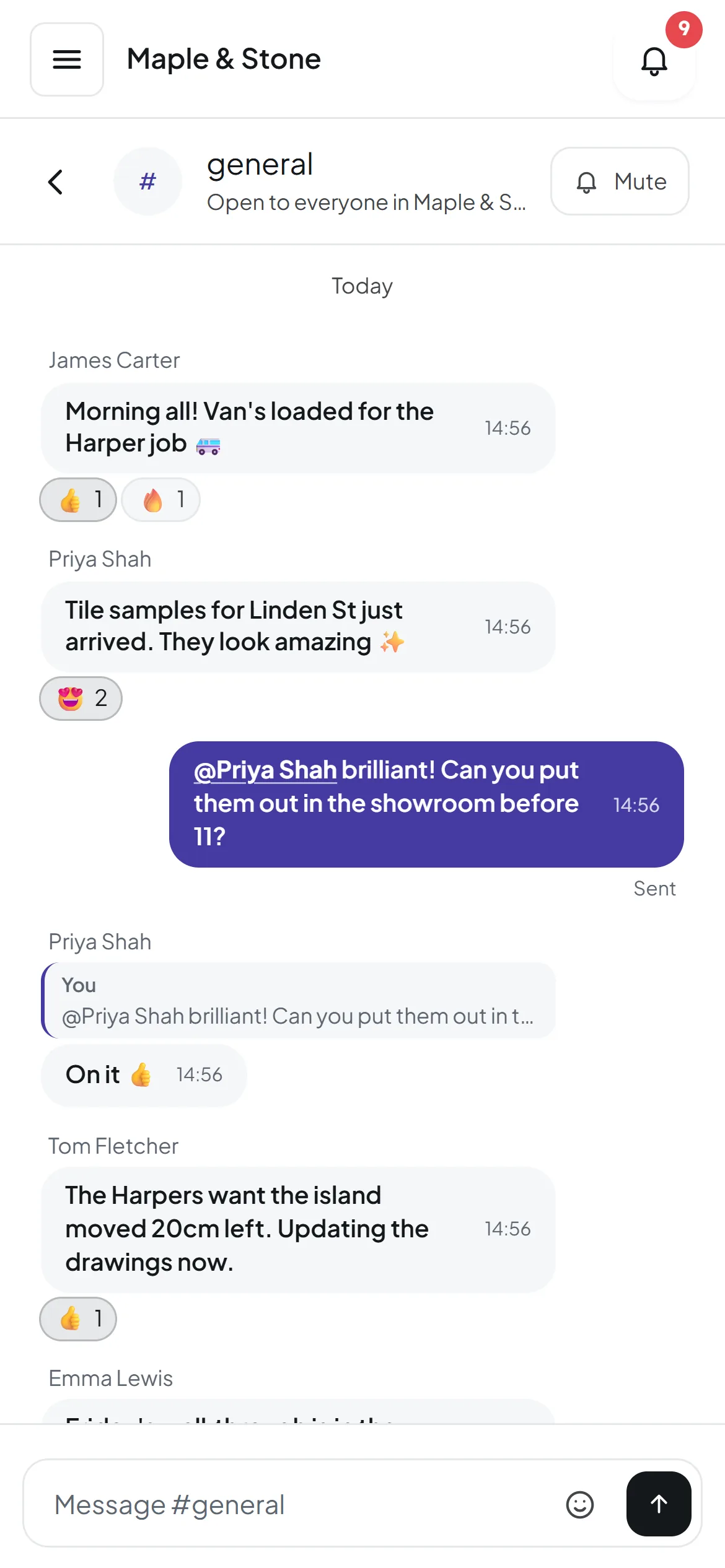 An Orkello team chat on a phone